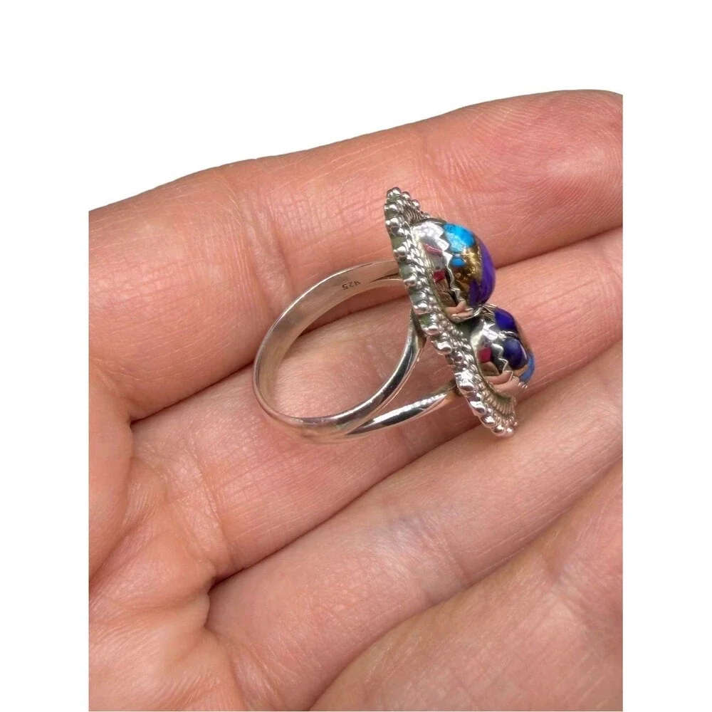 Kingman Purple Copper Turquoise Ring Size 6.5 Solid 925 Sterling Silver